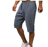 Men's Cotton Linen Drawstring Sports Straight Loose Shorts