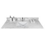 43''x22" bathroom stone vanity top engineered stone carrara white marble color with rectangle undermount ceramic sink and single faucet hole with back splash .