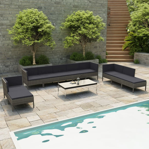 10 Piece Patio Lounge Set with Cushions Poly Rattan Gray