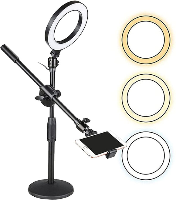 6'' Ring Light Overhead Phone Mount LED Circle Lights 360° Adjustable Shooting Arm Dimmable for Video Recording; Live Streaming; YouTube; Makeup; Instagram; TIK Tok 5Core Ring Mob ST