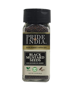 Pride of India – Black Mustard Seed – Gourmet & Vegan Indian Spice – Pungent/Spicy Flavor – Dry Seasoning - Gluten & GMO Free – Easy to Use – 3oz. Small Dual Sifter Bottle