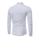 Mens Dress Shirts Gold Embroidery Mandarin Collar Slim Fit Long Sleeve Casual Dress Shirts