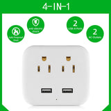 Multiple Outlet Extender Adapter With 2 AC Outlet Splitter And 2 USB Charger Wall Charger White