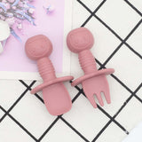 Baby Bear Pattern Complementary Food Training Lovely Silicone Spoon Fork Sets