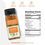 Pride of India – Turmeric Minced Whole – Gourmet Spice – Curcumin Rich/ Anti-inflammatory Properties – No Additives/ Gluten – Easy to Use – 2.8 oz. Small Dual Sifter Jar