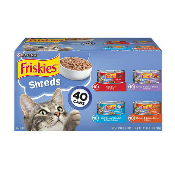 Purina Friskies Shreds Wet Cat Food Variety Pack, 5.5 oz Cans (40 Pack)