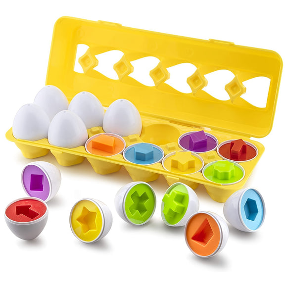 12pcs Matching Eggs Set Easter Egg - Color & Shape Recognition Sorter Skills Toys For Toddlers; Early Learning Educational Fine Motor Skill Montessori Gift For 1 2 3 Year Old Kids Boys And Girls