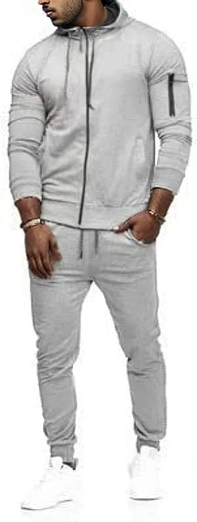 Mens 2 Piece Tracksuit Zipper Hoodie Pants Athletic Tracksuits Casual Hooded Outdoor Sport Suits