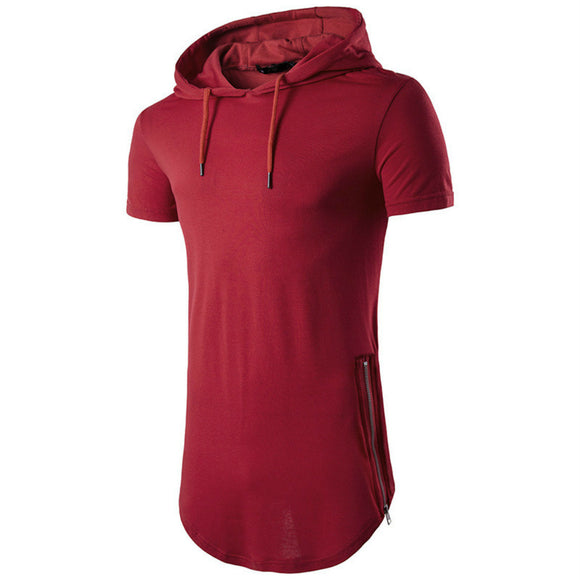 Mens Hipster Hip Hop Long Drop Tail Hoodie Side Zipper T Shirt Longline Pullover Shirts