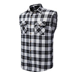 Mens Sleeveless Plaid Shirt Flannel Button Down Shirts