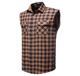 Mens Sleeveless Plaid Shirt Flannel Button Down Shirts