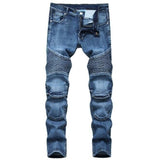 Mens Ribbed Denim Pants Distressed Destroyed Jeans