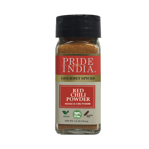 Pride of India – Red Chili Ground – Traditional Indian Spice – Ideal for Gourmet & Savory Dishes Dishes – GMO/Gluten Free – Easy to Use - 2.5 oz. Small Dual Sifter Jar