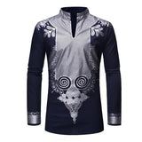 Mens Gold Floral Printed Collar Shirt Long Sleeve Blouse