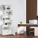 6-Tier S-Shaped Freestanding Bookshelf with Cabinet and Doors