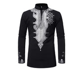 Mens Mandarin Collar Long Sleeve Button Down Shirt