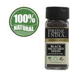 Pride of India – Black Mustard Seed – Gourmet & Vegan Indian Spice – Pungent/Spicy Flavor – Dry Seasoning - Gluten & GMO Free – Easy to Use – 3oz. Small Dual Sifter Bottle