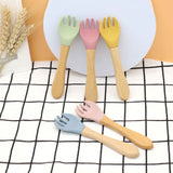 Baby Food Grade Wooden Handles Silicone Spoon Fork Cutlery