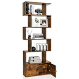 6-Tier S-Shaped Freestanding Bookshelf with Cabinet and Doors