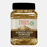 Pride of India – Ajwain Seed Powder – Gourmet Indian Spice – Made from Fresh Carom Seeds – Rich in Nutrients – Aromatic & Flavorful – Easy to Use - 2.1 oz. Small Dual Sifter Bottle