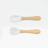 Baby Food Grade Wooden Handles Silicone Spoon Fork Cutlery