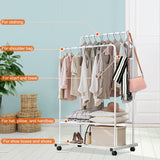 Garment Hanging Rack Clothing Hanging Rail Pillow Shoe Display Organizer Stand Rolling Wheel Clothes Organizer