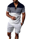 Mens Short Sleeve Casual Polo Shirt and Shorts Sets Two Piece Summer Outfits Zip Polo Tracksuit Set for Men S-XXL