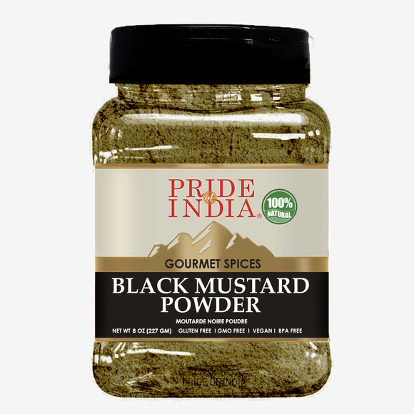 Pride of India – Black Mustard Seed Ground – Perfect Ingredient in Spice Blends – Spice up Pickles/Curries/Stews – Additives Free/Gourmet Spice – Easy to Store – 8 oz. Medium Dual Sifter Bottle