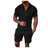 Mens Short Sleeve Casual Polo Shirt and Shorts Sets Two Piece Summer Outfits Zip Polo Tracksuit Set for Men S-XXL