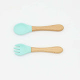 Baby Food Grade Wooden Handles Silicone Spoon Fork Cutlery