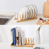 1pc Bamboo Dish Plate Bowl Drainer Storage; Cup Book Pot Lid Cutting Board Drying Rack; Stand Drainer Storage Holder Organizer Kitchen Cabinet; Keep Dry; 13.1in*5in