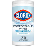 Clorox Free & Clear Compostable Cleaning Wipes, Fragrance Free, 75 Count