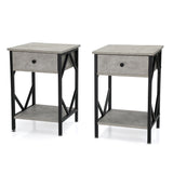 Set of 2 Nightstand Industrial End Table with Drawer;  Storage Shelf and Metal Frame for Living Room;  Bedroom;  XH