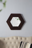 18.5" x 18.5" Hexagon Mirror with Solid Wood Frame, Wall Decor for Living Room Bathroom Hallway, Dark Brown