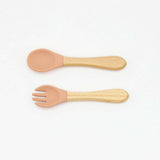 Baby Food Grade Wooden Handles Silicone Spoon Fork Cutlery