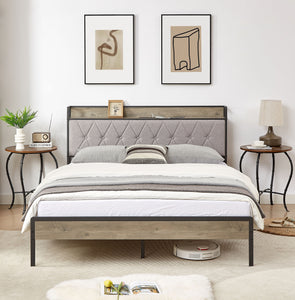 Bed frame with charging station full size,Grey, 87.8'' L x 61.8'' W x 39.2'' H.