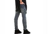 Mens Jeans Distressed Ripped Biker Slim Fit Jeans Moto Retro Denim Pants