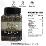 Pride of India – Black Pepper Ground – Ideal for Gourmet Dishes/ Soups/ Stews/ Rubs – Fresh & Preservatives Free – Warming Spice – Easy to Store – 8oz. Medium Dual Sifter Jar