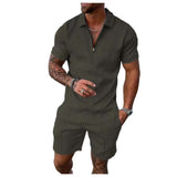 Mens Short Sleeve Casual Polo Shirt and Shorts Sets Two Piece Summer Outfits Zip Polo Tracksuit Set for Men S-XXL