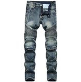 Mens Ribbed Denim Pants Distressed Destroyed Jeans