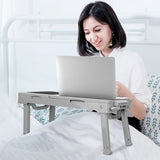 Foldable Laptop Table Bed Notebook Desk with Cooling Fan Mouse Board LED light 4 xUSB Ports Breakfast Snacking Tray