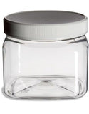 Clear Food Grade PET Plastic Square Storage Jar w/ Cap - 16 Fluid Ounces (2-3 Cup Storage Capacity) - BUY 1 GET 1 FREE (MIX AND MATCH)