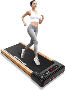 Wood Under Desk Treadmill, Walking Pad Treadmills for Home, Portable Treadmill with LED Display and Remote Control, Installation-Free Jogging Machine for Office and Apartment