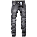 Mens Ribbed Denim Pants Distressed Destroyed Jeans