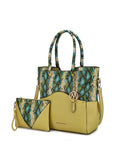 Iris Snake Embossed Vegan Leather Women Tote Bag with matching Wristlet Pouch