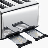 Toaster 4 Slice, Stainless Steel Extra-Wide Slot Toaster with Dual Control Panels of Bagel/Defrost/Cancel Function, 6 Toasting Bread Shade Settings, Removable Crumb Trays, Auto Pop-Up