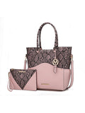 Iris Snake Embossed Vegan Leather Women Tote Bag with matching Wristlet Pouch