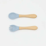 Baby Food Grade Wooden Handles Silicone Spoon Fork Cutlery