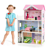 Wooden Dollhouse with Working Elevator and Rotatable Staircase