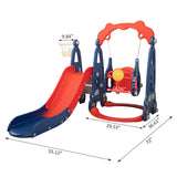 3 In 1 Slide and Swing Set with Basketball Hoop for 1-8 Years Old Children Indoor and Outdoor, Red & Blue XH